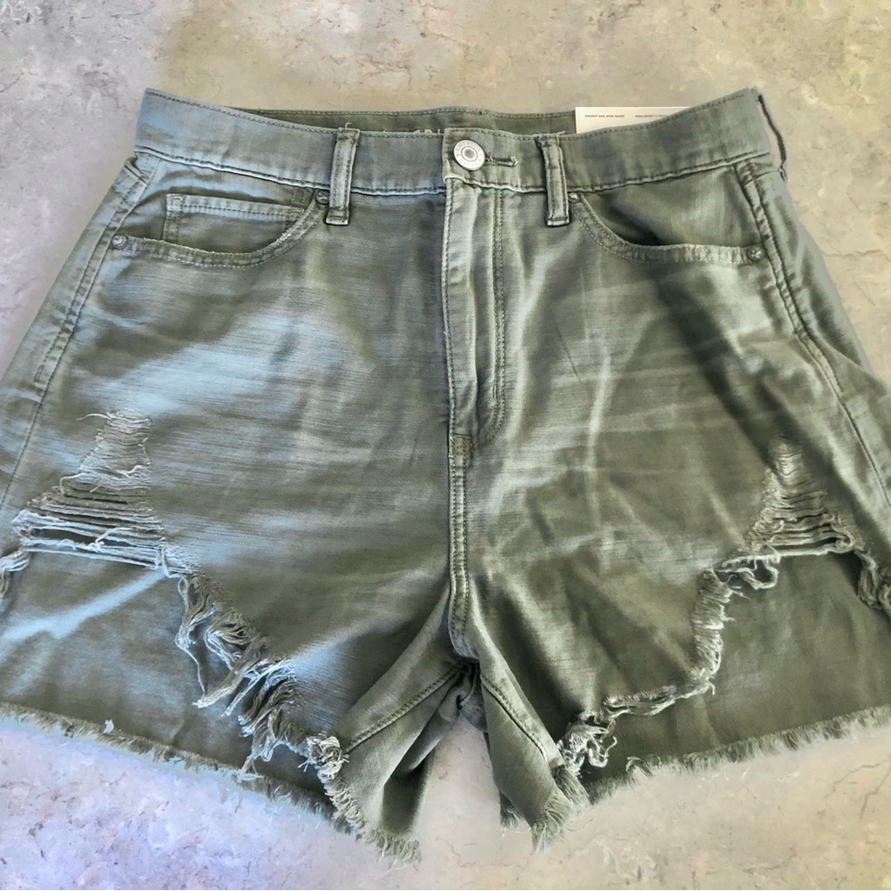 NWT American Eagle Highest Rise Jean Denim Green Shorts Cutoff Distressed Frayed